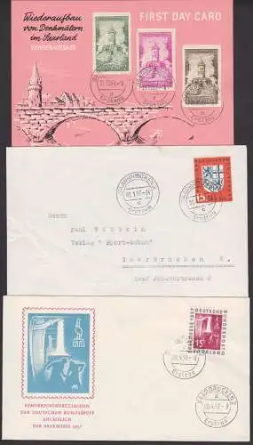 Saarmesse, Denkmäler im Saarland, drei Sonderkarten mit ESt. 1957