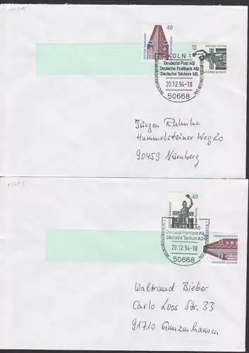 Rollenmarken mit Endstreifen 4 Leerfelder, SSt. Köln Gründungsveranstaltung Post Aktiengesellschaft 20.12.94