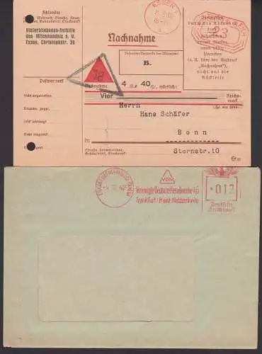 Essen, Frankfurt (Main), Postfreistempel bzw. AFS, Nachnahme Hinterbliebenen-Beihilfe