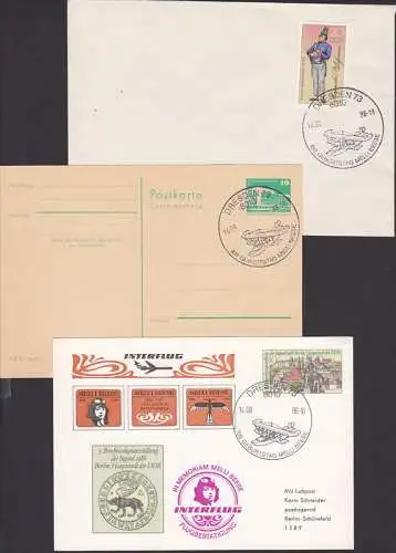 Melli Beese drei Gedenkbelege, Flugbestätigungsstempel. Dresden 100. Geburtstag, PP 2-86, Rückseite ohne Zudruck