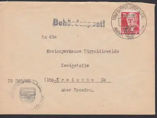 Dippoldiswalde Behördenpost 8.12.49 SSt. Mit 24 Pfg. Ernst Thälmann, Gerichtsvollzieher b. Amtsgericht