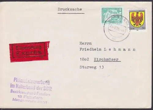 Potsdam 50 Pfg. Wappen auf Ds-Eilbrief, Portogenau nach Kirchmöser 24.2.86 (2935) in MiF