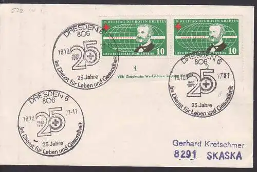 Henri Dunant 10 Pfg.  (572 ) mit Druckermerk auf Fernbrief mit SSt. Dresden 25 Jahre  Rotes Kreuz, 18.10.77