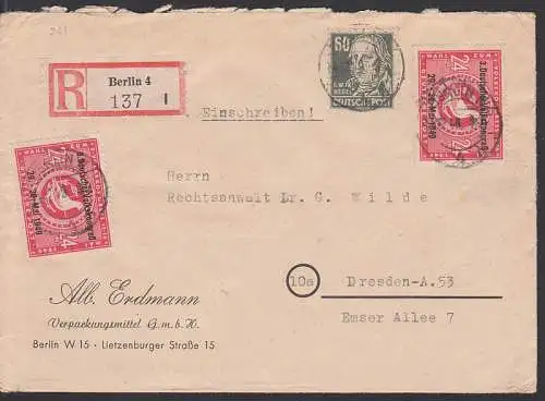 Berlin N4 R-Bf mit 24 Pfg Deutscher Volkskongress (233), portogenau 2. Gewichtsstufe