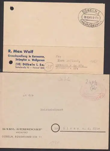 Döbeln Barfrankatur Oval in rot und schwarz, Gebühr bezahlt 1945 bzw. 17.7.48