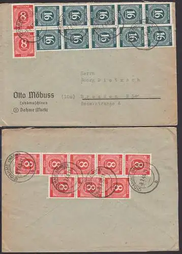 Dahme (Mark) 7.7.48 10fach-Frankatur mit Ziffen-Marken