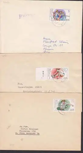 Turn- und Sportfest Leipzig 1987, drei portogenaue Briefe (3111, 3113, 3114)