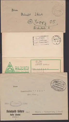 Halle Barfrankatur drei verschiedene Freimachungsst. aus 1945, Gebühr bezahlt
