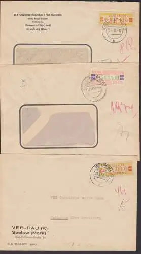 Seelow (Mark), Halle, Ilsenburg drei Briefe mit ZKD-Streifen, vorschriftsmäißig sammelunwürdig gemacht