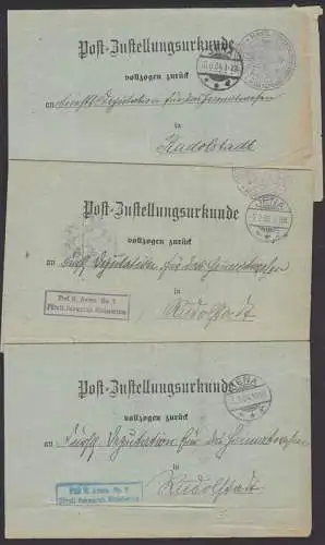 Jena Post-Zustellungsurkunden mit 2 Frei lt. Avers Nr. 7 Frstl. Schwarzb. Ministerium, 1904, 05, 3 Belege