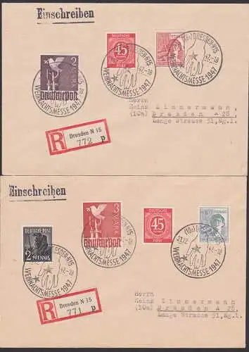Dresden SSt. Weihnachtsmesse 1947 auf 2 R-Bfn, dabei 2 und 3 M Friedentaube