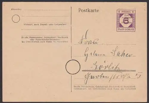 Stadt Grlitz 6 Pfg. GA P899 mit Adresse versehen, nicht gestempelt, rs. ohne Text