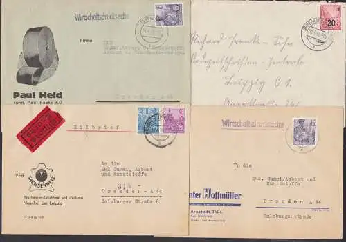 Naunhof bei Leipzig VEB Sachsenpelz als Eilsendung gelaufen, rs. Eing,.St, aber falsch frankiert, insgesmt 4 Bf ,