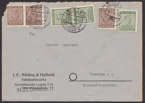 Leipzig N22, aptiert Tagesst. Fernbrief  13.9.46 (125, 126) nach Dresden