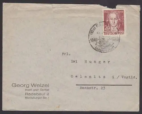 Lssnitzstadt Radebeul SSt. 1349 - 1949, Fernbrief mit 24+16 Pfg. J. W. von Goethe (236)