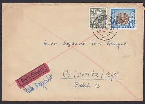 Karl-Marx-Jahr 1953 84 Pfg mit Stalinallee, Eilsendung portogenau - 24 plus 80 = 104 Pfg. (353)