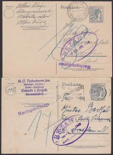 Nobitz ber Altenburg, Chemnitz 2 GA mit Nachgebhr, dabei vom 30.6.48 als Zehnfach mit 1 Pfg. angerechnet