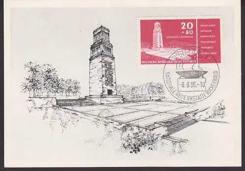 MC Buchenwald 20 + 80 Pfg. SSt. Weimar 8.9.56 (80 Pfg. gleich hchster Zuschlagswert in der DDR)