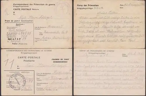 Kriegsgefangenpost zwei Karten aus Frankreich Lager Belfort, Dijon