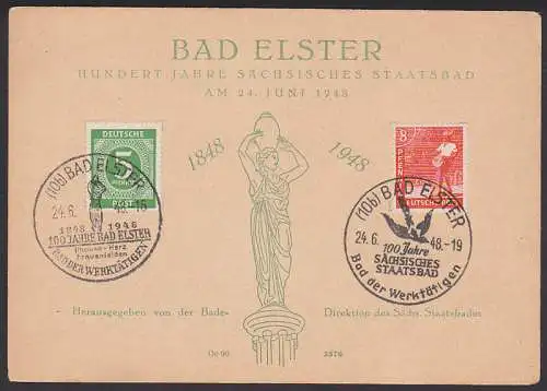 Bad Elster Gedenkblatt 100 Jahre Bad der Werkttigen SSt. 24.6.48