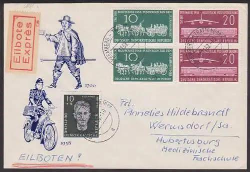 Senftenberg-Tattendorf Eil-Sendung portogenau mit TdBFM 1958 auf FDC-Umschlag (660/61)