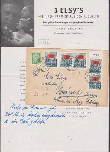 Leipzig Werbeschreiben von "3 ELSY`S" mit Text der Eltern an Artistin Gitte Elsys in Budapest 2.7.53,