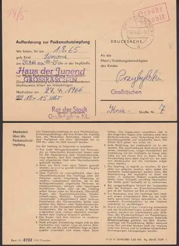 Groárschen Vodruckkarte Aufforderung zur Pockenimpfung, 14.4.66 Ds An die Eltern / Erziehungsberechtigten