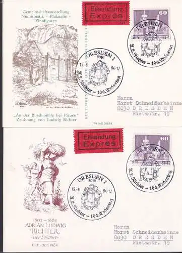 Ludwig Richter Orts-Eilsendung SSt. Dresden auf gestalteten Karten, Buschmhle bei Plauen