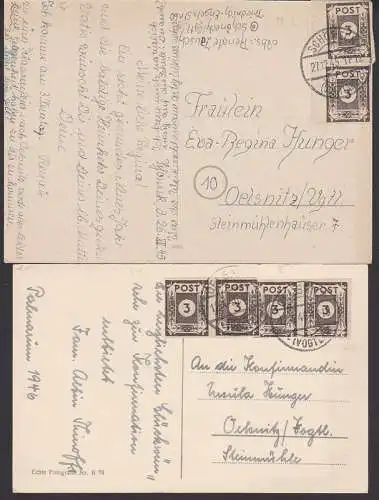 Ostsachsen 3 Pfg. (51) auf Fernkarte 1. und 2. Portoperiode, dabei 2* Plattenfehler II