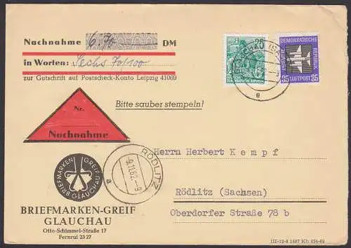 Glauchau NN-Bf nach Rdlitz, dabei 25 Pfg. 5-Jahrplan Lokomotive, 7.11.62