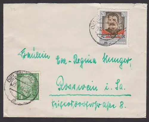 Stalin und Pieck auf einem Brief, 1 Pfg. berfrankiert (322)