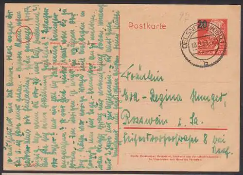 Frierich Engels 20 auf 30 Pfg GA im Inland verwendet Oelsnitz nach Rosswein 19.2.53