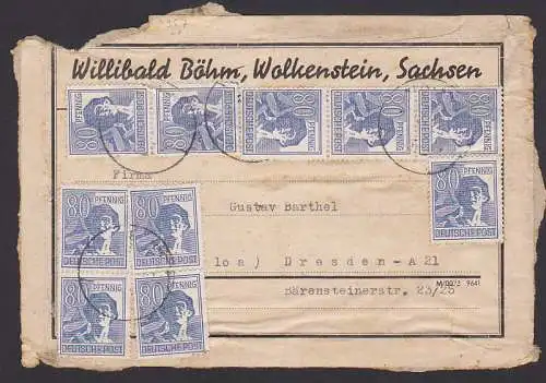 Wolkenstein (Sachsen) Paketadresse mit 80 Pfg. Kontrollrat II (957)