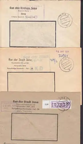 JENA Rat der Stadt, des Keises je auf ZKD-Brief, dabei Vordruck-Bf Portopflichtige Dienstsache - Frei - DB