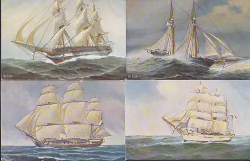 Marine-Galerie, 4 Ak unbeschrieben mit Frauenlob, Niobe, Holländische Fregatte, Französiche Dreimastbark
