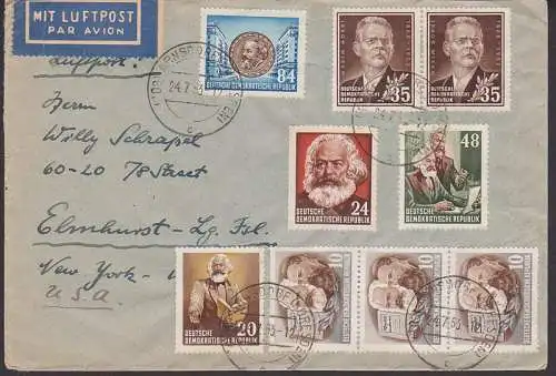 Karl-Marx-Jahr 1953 Lp-Brief nach New York aus Arnsdorf 24.7.53