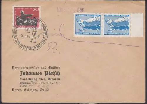 Berlin-Köpenick, Standardbf, da SoMkn Volkskampf gegen Atomtod ungültig, seltener SSt.Pionierfest 26.6.60