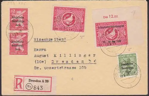 Deutscher Vokskongress 1949 Dresden R-Bf (233 Ersttagsabstempelung), geprüft Rehfeld