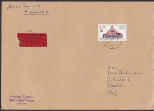 Postgebäude Postamt Kirschau 1,20 in EF auf Wertbrief (3070)