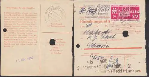 Schwerin(Meckl)-Lankow Einzahlungsauftrag von Restaurant Fliedenhofer, Leipziger FM 1959