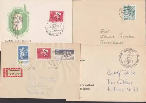 Radsport-Motive, bike, R-Bf Senftenberg (780), Grimma Postsache WM im Radsport, Friedensfahrt (355)