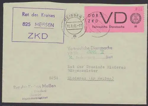 Rat des Kreises Meissen R3 ZKD-St. mit VD-Nachweisst. und lilarosa Mke (D2), 11.8.65 sauber gez., ro lfd. Nr,