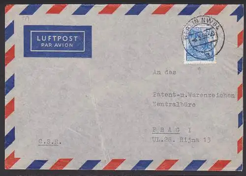 5-Jahrplan (548) auf Auslandsbrief nach C.S.R. aus Berlin 8.5.56, Mke unten kleiner Riss