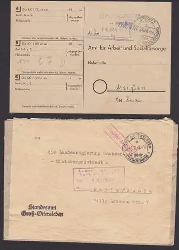 Gross-Ottersleben über Magdeburg 1.7.48 Standesamt, R2 in rot Gebühr bezahlt Behörde, Rogätz über Wolmirstedt