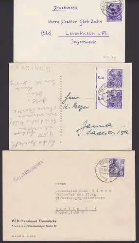 Prenzlau Geschäfts-Papiere 16 Pfg. 1.6.54 (412), 6 Pfg. in EF und MeF (407)