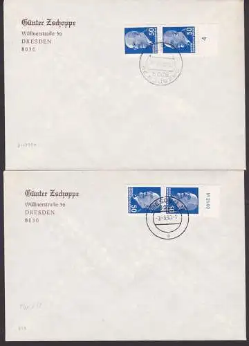 Brillenbügel offen und geschlossen bei 50 Pfg. Walter Ulbricht (937 I/II, II/I) auf Bf über 1,- Porto, unbeschrieben