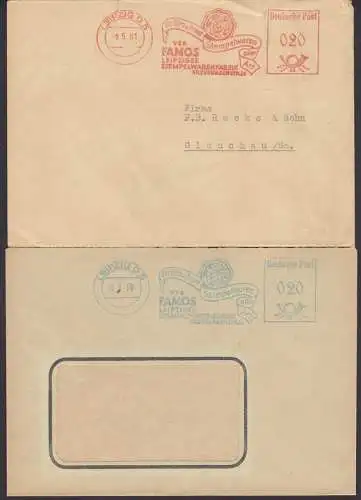 Leipzig VEB FAMOS AFS in Rot und blau 1958, Stempelwarenfabrik