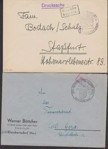 Stassfurt SSt. Kalibergbau, Ds R2 Gebühr bezahlt, Münchenbernsdorf SSt. Teppichstadt12.7.48