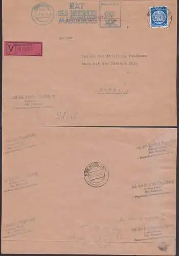 Verwaltungswertpost AFS Rat des Bezirkes Magdeburg  und 60 Pfg. Dienst 17.2.55, Bf 3seitig offen, 200 *148 mm