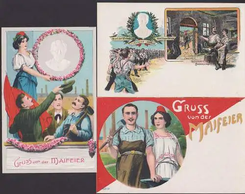 Gruss von der Maifeier, Ferdinand Lasalle , 2 Prägekarten, unbeschrieben, Leipziger Verlag